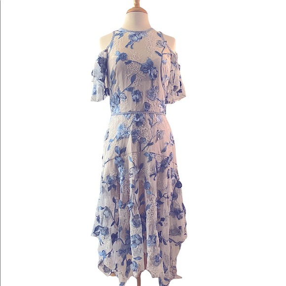 NWT Marchesa Cold Shoulder Tea Length Dress - Picture 3 of 5